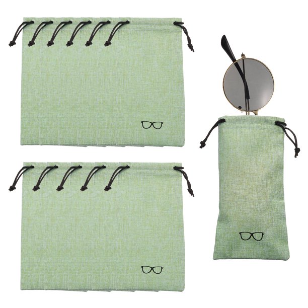 12 Piezas de Fundas de Lino para Gafas 7" x 3.5" Funda para Gafas de Sol Portátil con Cordón para Teléfono Móvil (Verde)