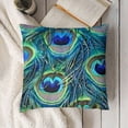 thumbnail image 3 of YINGXI  Green and Blue Peacock Feathers Pillow Covers Decorative Throw Pillowcase  Square Couch Cushion Cover for Home Decor Sofa Living Room Bed Car Sofa 20x20in, 3 of 5