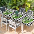 thumbnail image 2 of Welcome Bow Knot Wreath Table Cloths for 8 Foot Rectangle Tables, Summer Flowers Black Gray Plaid Patio Waterproof Elastic Fitted Tablecloths, Washable Rectangular Table Cover for Camping, 2 of 8