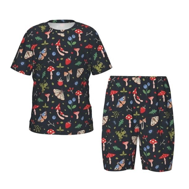 Balery Forest Flora and Insects Conjunto de Pijama Infantil de Manga Corta con Estampado – Ropa de Dormir de Algodón Suave-Small