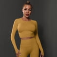 thumbnail image 5 of Tiweut Women's Yoga Exercise Sport Crop Tops Long Sleeve Thumb Holes Slim Fit Solid Running Gym Tee Shirts,Yellow, 5 of 5