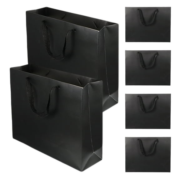 6pcs Black Paper Gift Bags with Handles for Storage Use and Small Business Shopping 10.5x4x12 inches