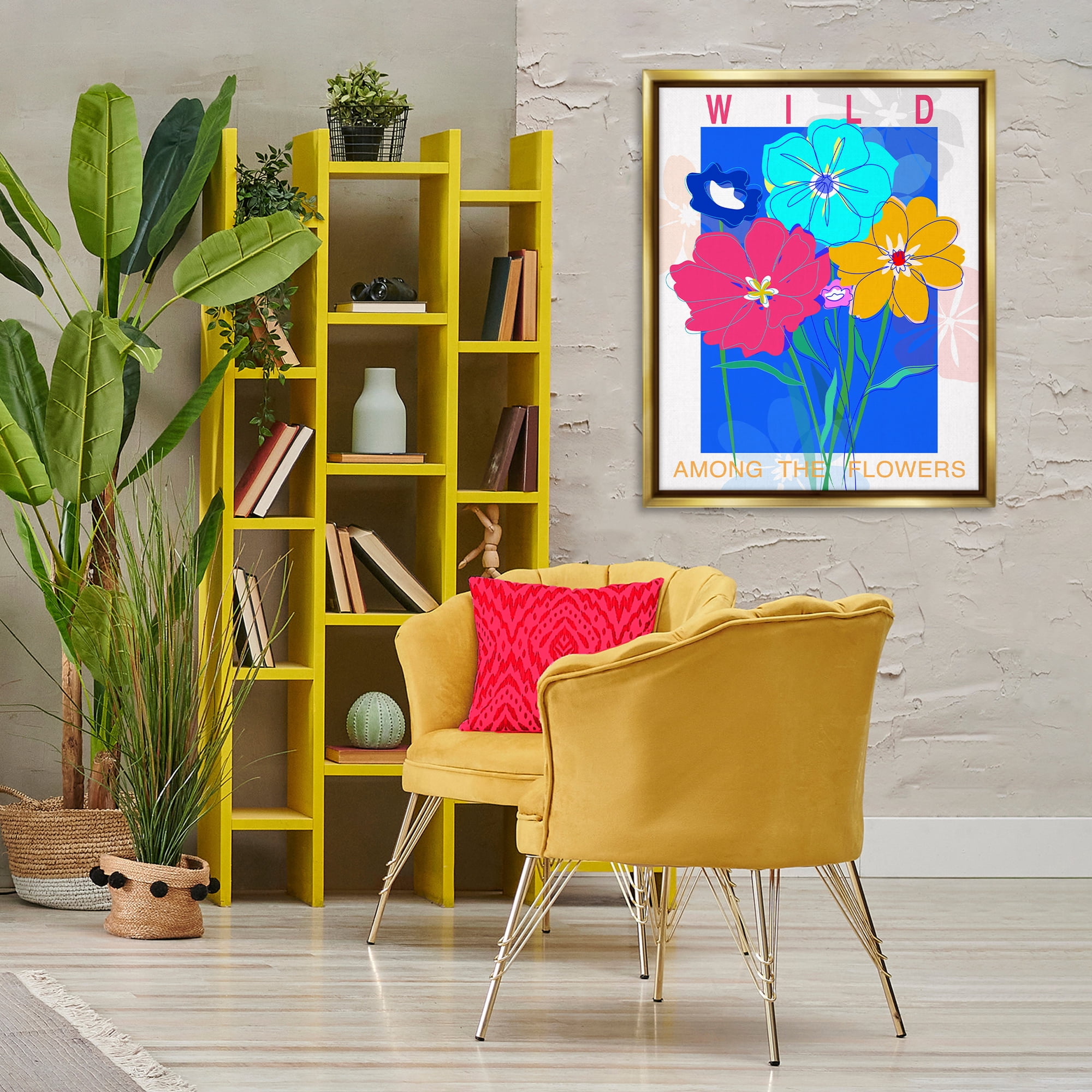 Stupell Industries Wild Among The Flowers Plants & Flowers Painting Gold Floater Framed Canvas Art Print Wall Art, 25 x 31