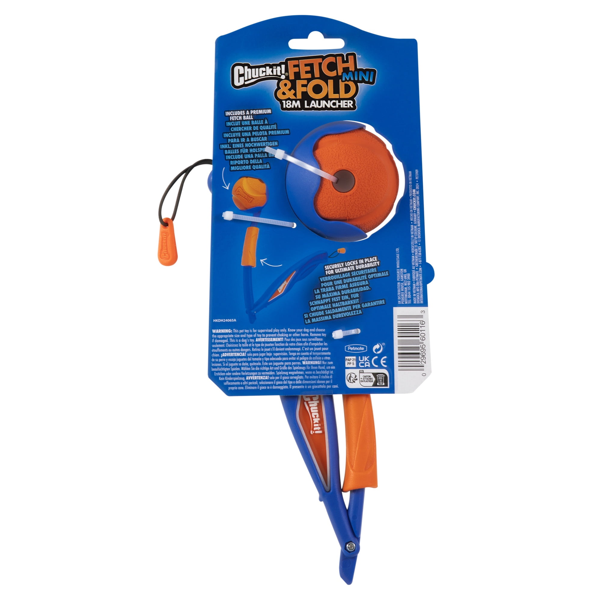 Chuckit! Fetch & Fold Mini 18M Dog Ball Launcher, 18" Long Handle, Compatible with Medium 2.5" Balls, Pack of 1