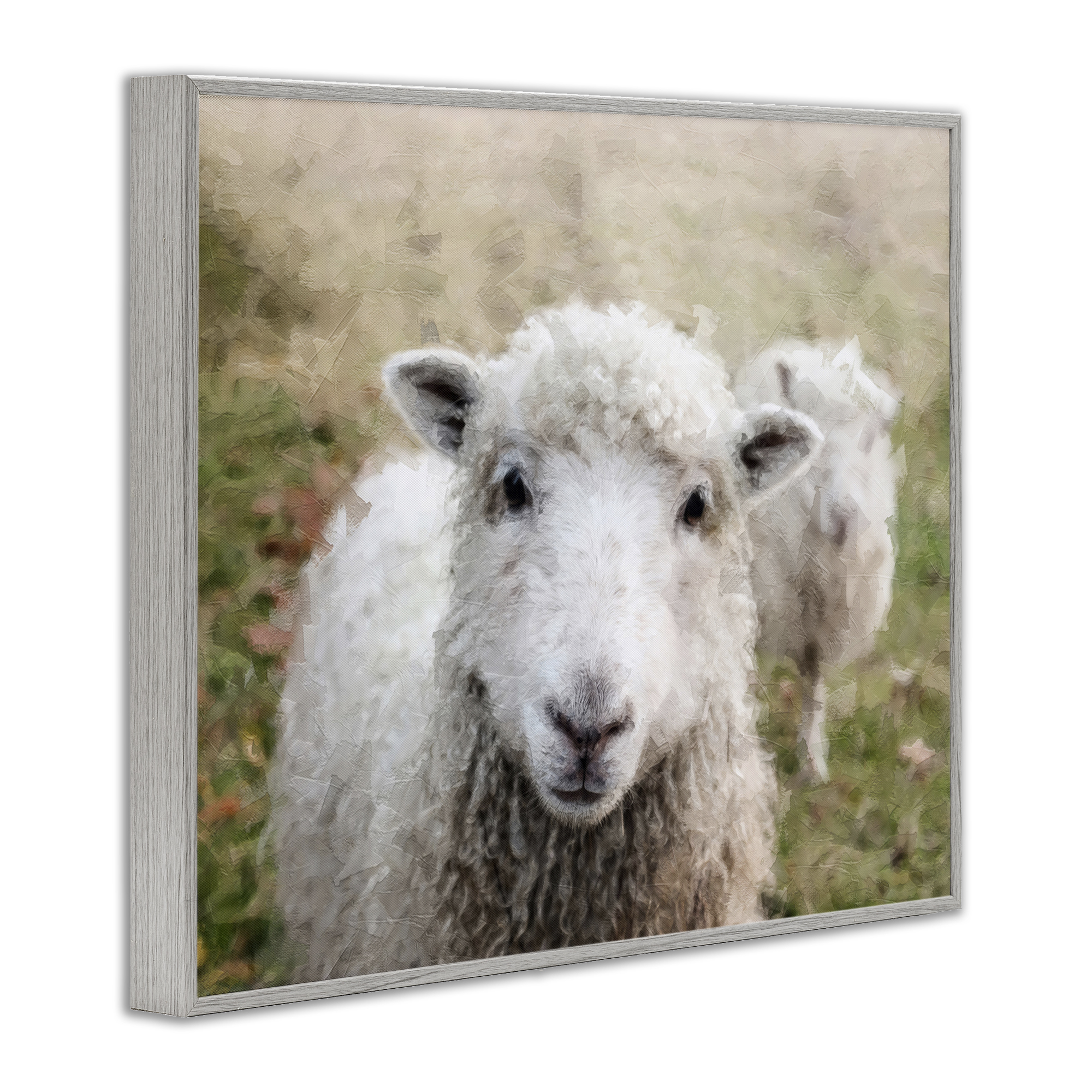 Stupell Industries Close Up Sheep Gaze Animals & Insects Painting Gray Framed Art Print Wall Art, 20 x 16