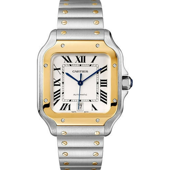 Pre-Owned Cartier Santos de Cartier W2SA0009 39.8mm Silvered Opaline Dial With Yellow Gold Bezel
