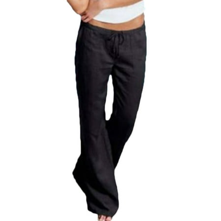 Women Sport Gym Linen Trouser Casual Wide Leg Pants Loose Casual Long Trousers