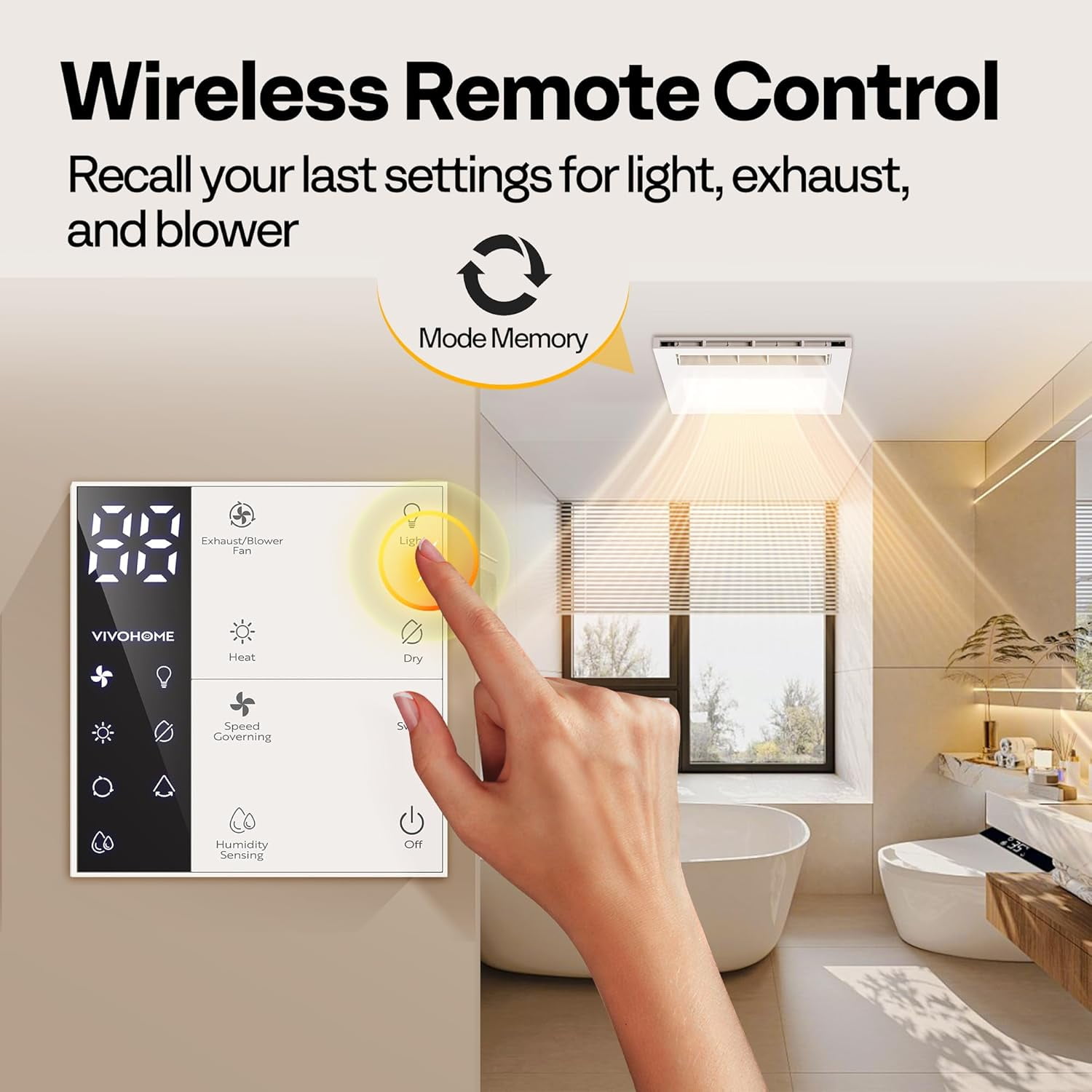 SPECSTAR Bathroom Exhaust Fan with 1800W PTC Heater, Humidity Sensor & LED Light, Ceiling Mount Ventilation Fan, 140 CFM, 3 Color Temperatures, Remote Control, Oscillating Louver