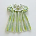 thumbnail image 4 of Toddler Girls Dresses Peter Pan Collar Flare Sleeve Bow Embroider Color Stripe Dress Childrens Girl Summer Holiday Dance Party Princess Dresses，3 -4 Years, 4 of 4