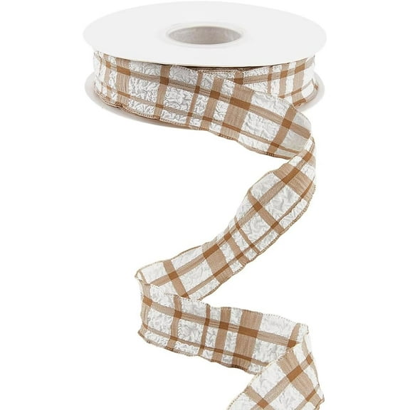 1roll Cloth Plaid Ribbon Pleated Gift Wrapping Ribbons for Hair Crafts Bow Bouquet Presents Packing Camel 1 inch(25mm) about 10.00 Yards(9.14m)/Roll