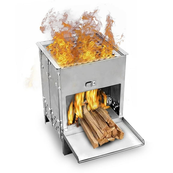 OPTUTUS Collapsible Camping Stove, Stainless Steel 304# Grill, Small Woodstove for Camping and Outdoor Cooking