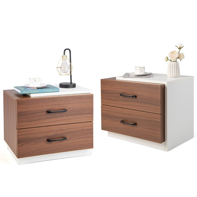 Gymax 2PCS Nightstand Bedside Side End Table w/ 2 Drawers for Bedroom Living Room
