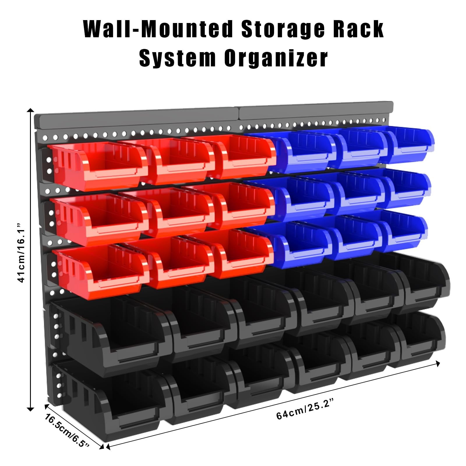 Wall Mounted Storage Bins Organizer Set, 30PCS Plastic Nut & Bolt Organizer with Pegboard, Screw Storage Bins for Garage, Workshop, Craft & Hardware Organization (Red & Black& BLue, Small)