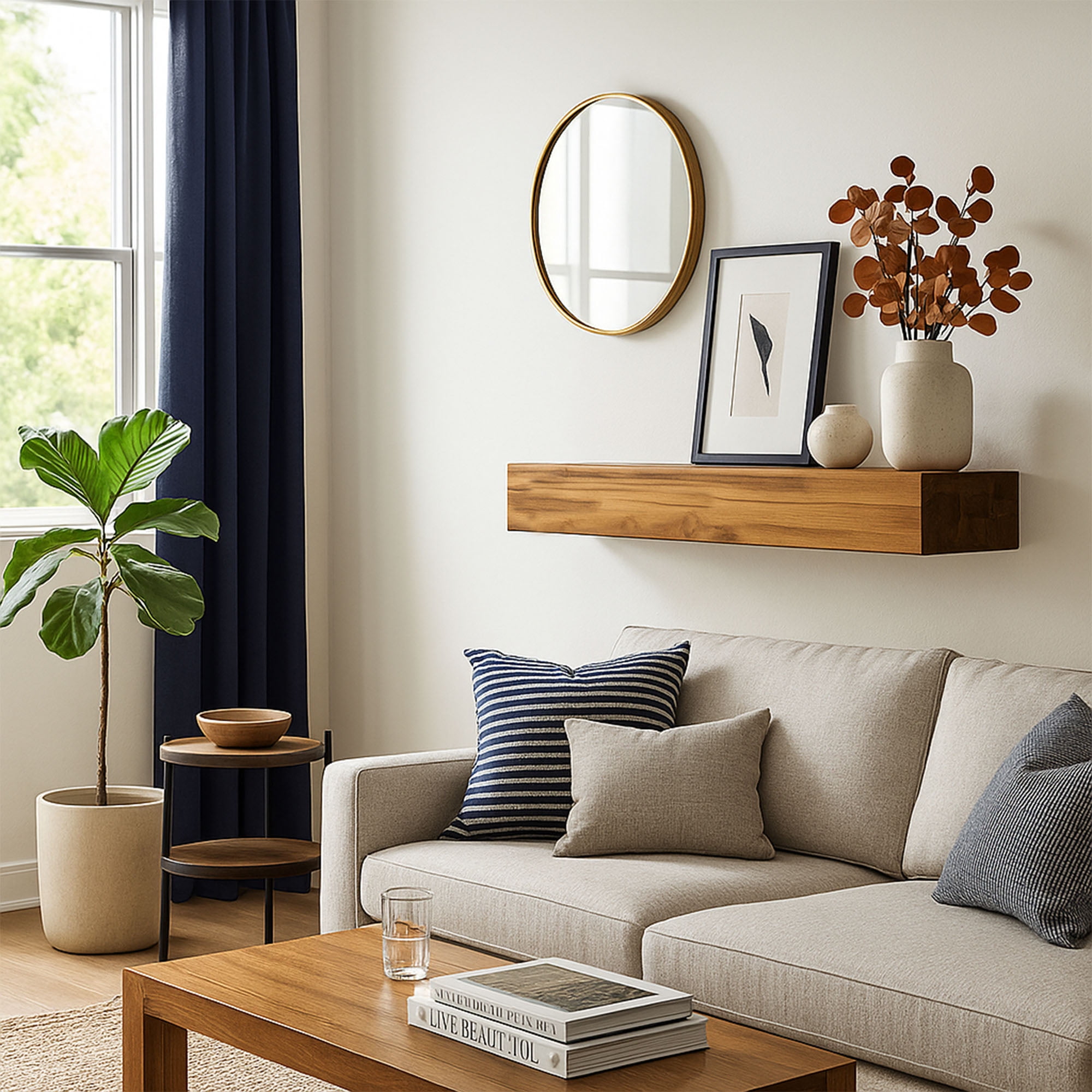 Elements Acacia Wood Mantel Gloss Finish, 45IN