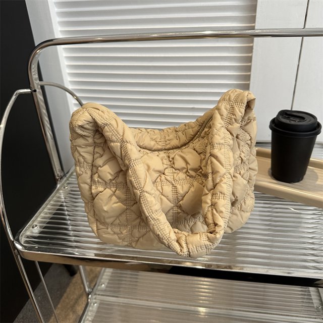 Bolso plisado de nube para mujer, bolso de hombro acolchado informal, bolso de mano hinchado para chica (caqui)