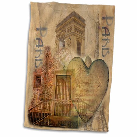 3dRose Arc De Triomphe, Eiffel Tower and Romance in Parchment - Towel, 15 by 22-inch