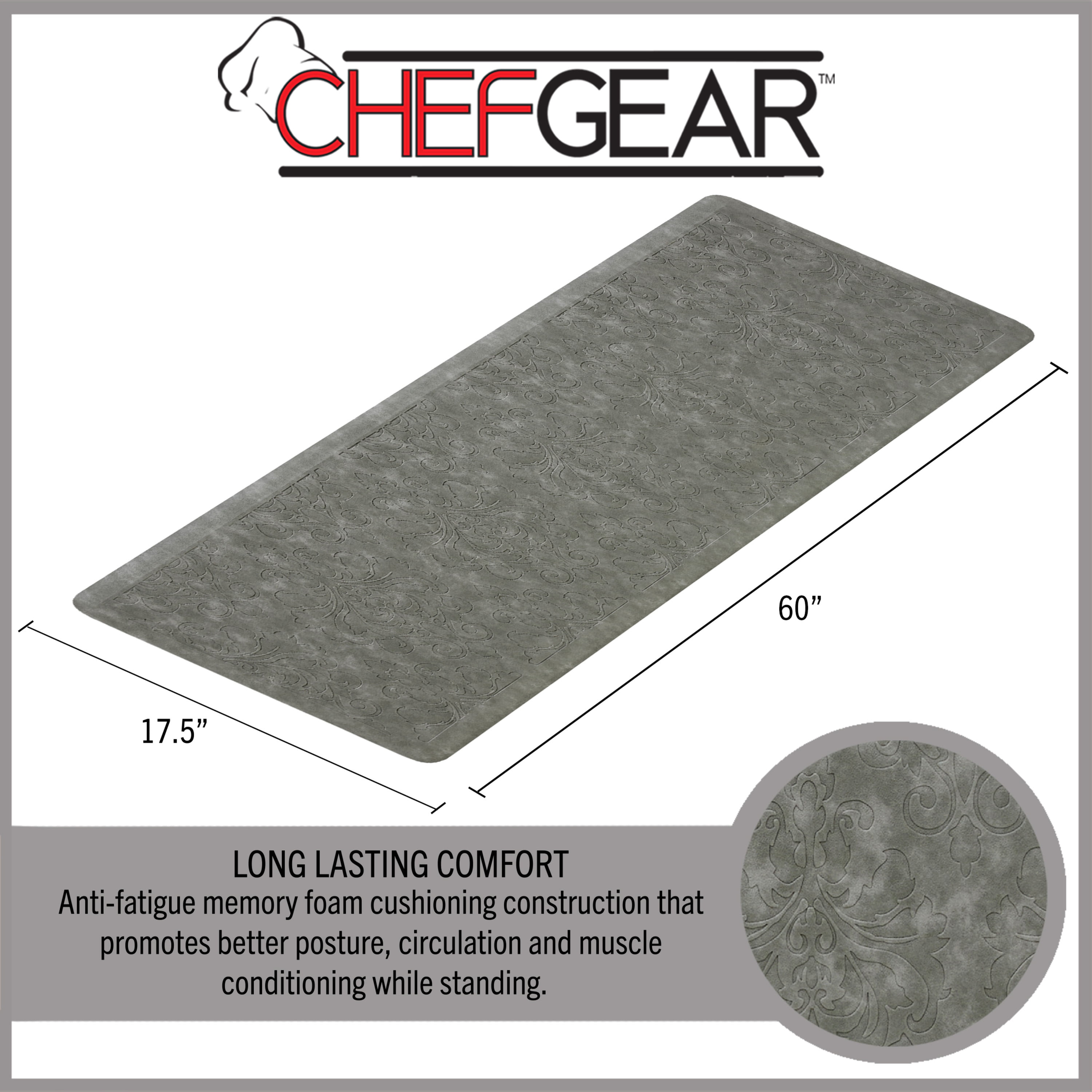 Chef Gear Marni Wellness Kitchen Mat, Gray, 17.5" x 60"