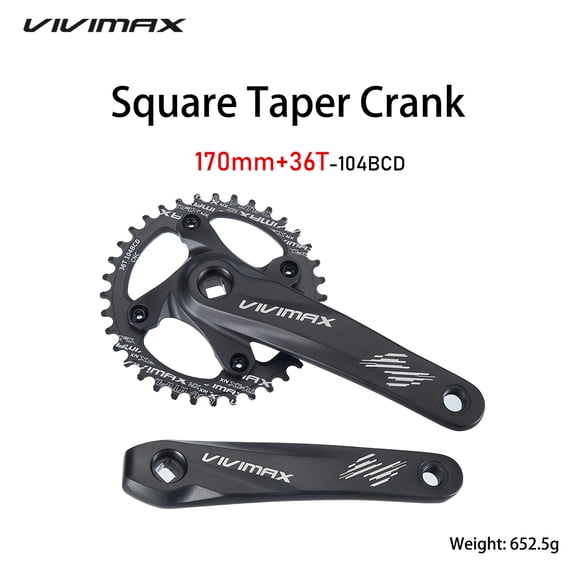 VIVIMAX MTB Mountain Bike Single Speed Square Taper Crankset -170mm Cranksets Bicycle Crank Set with 104BCD 32/34/36/38T Fit for Ebike/Commuter Bike