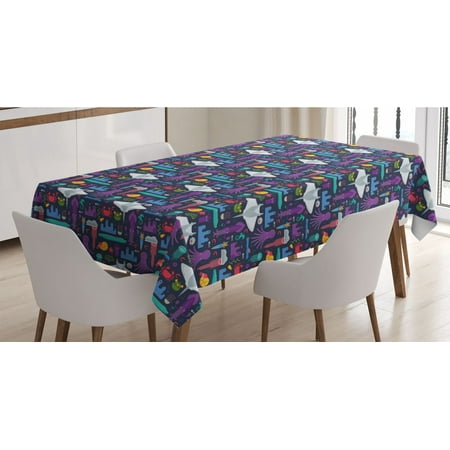 

Octopus Tablecloth Cartoon Style Underwater Creatures with Ocean Aquatic Inhabitants and Exotic Fishes Rectangle Satin Table Cover for Dining Room and Kitchen 52 X 70 Multicolor by Ambesonne