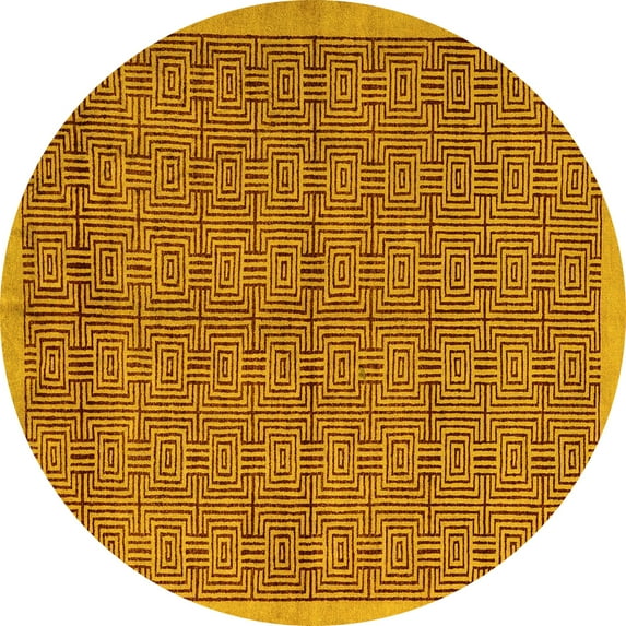 Ahgly Company Machine Washable Indoor Round Abstract Yellow Modern Area Rugs, 6' Round