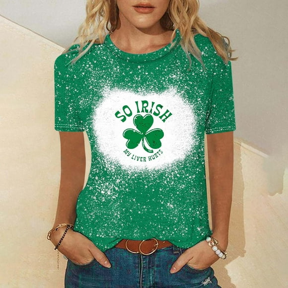 St. Patricks Day Shirts for Women Printing Round Neck Short Sleeved T-shirt Tops Saint Patricks Day Shirt