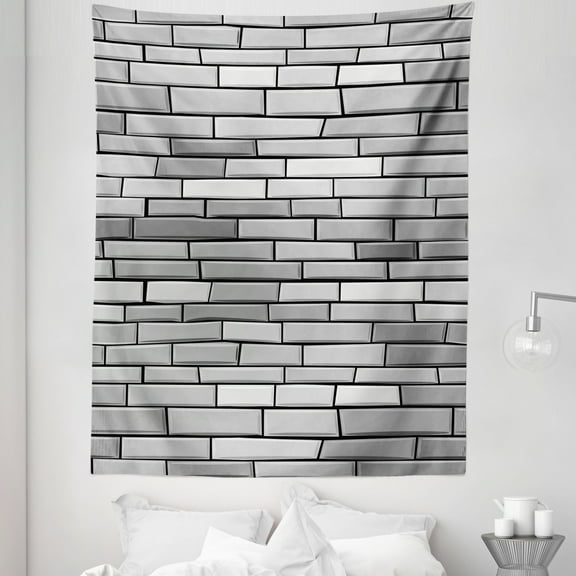Grey Tapestry, Illustration of Brick Wall Contemporary Artprint 3d Style Vision Modern and Shabby Design, Fabric Wall Hanging Decor for Bedroom Living Room Dorm, 5 Sizes, Grey, by Ambesonne