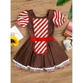 thumbnail image 5 of TiaoBug Kids Girls Gingerbread Halloween Party Cosplay Costumes Puff Sleeve Stripe Christmas Tutu Dress A Coffee 16, 5 of 7