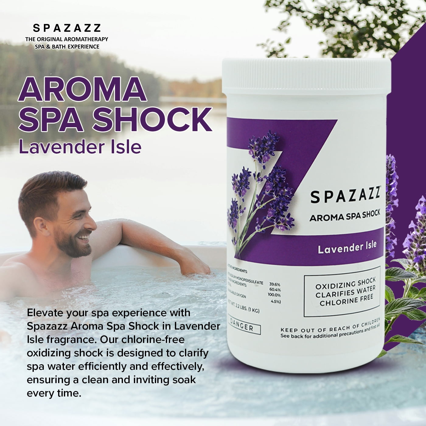 Spazazz Aroma Spa Shock Lavender Isle - Chlorine-Free Oxidizing Shock for Spa Water Clarification - Professional Grade Formula