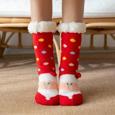 

DENGDENG Women Soft Fluffy Thick Christmas Printed Slipper Socks Winter Warm Microfiber Fuzzy Socks