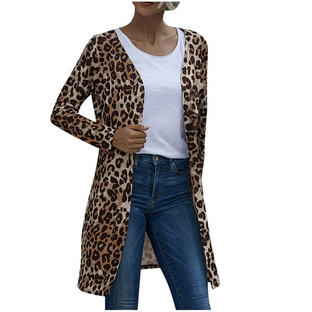 Cárdigan de manga larga con estampado de leopardo y botón de manga larga para mujer Fridja BV0+4203