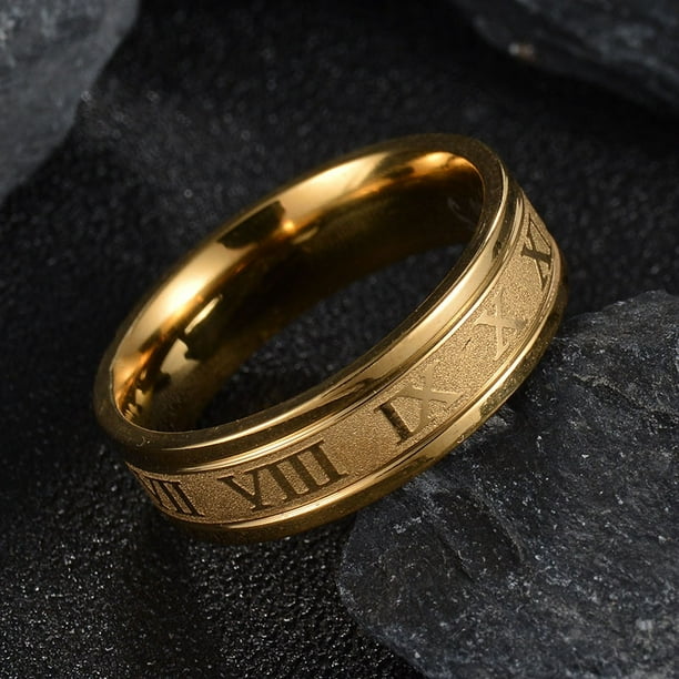 Anillo punk de acero inoxidable con borde recto y números romanos, joyería de acero de titanio Trendy Elements