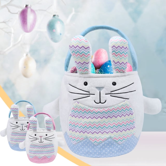 Fiudx Cesta de Pascua con Forma de Conejito, Diseño de Bolso de Peluche, Material Suave y Aterciopelado, Opciones En Rosa y Azul, Almacenamiento Versátil para Huevos, Dulces, Regalos y Decoración Nav