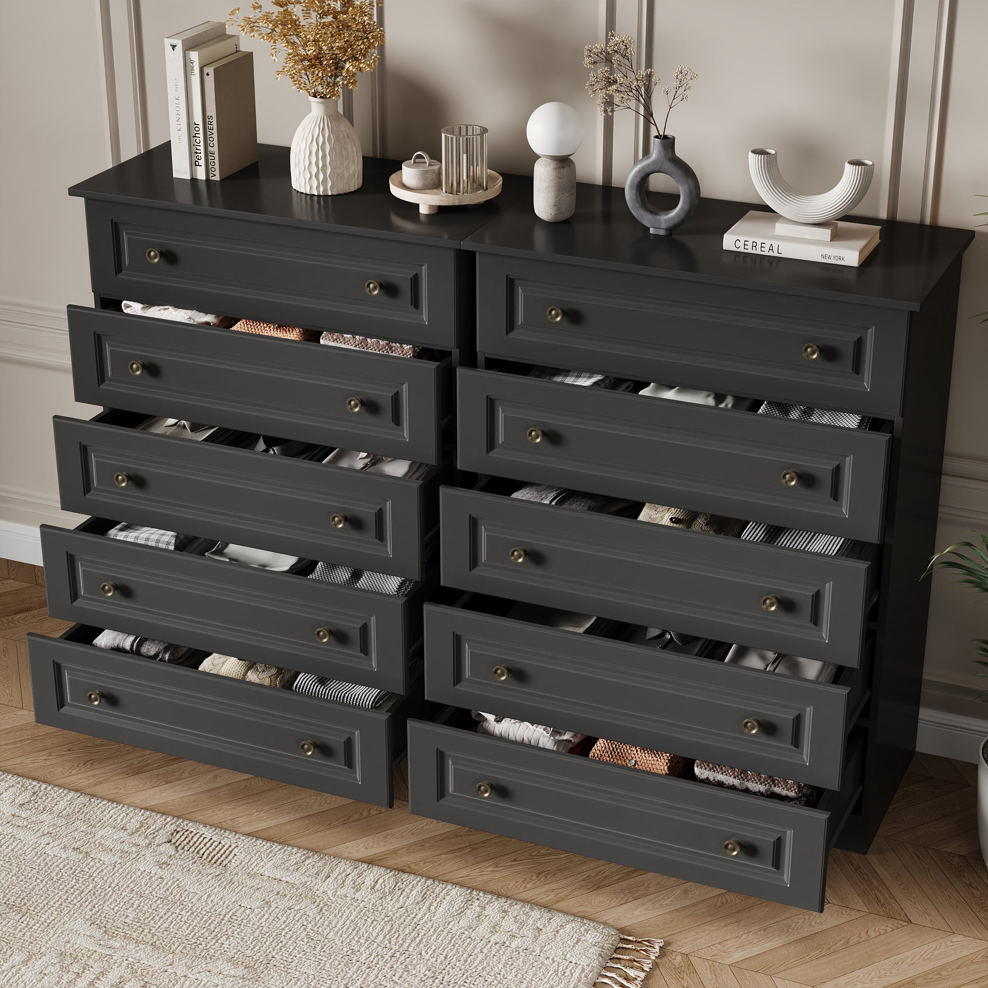 NEGYLIM 5 Drawer Dresser Tall, Modern White Chest of Drawers with Anti-Tip, Large Storage for Bedroom, Hallway, Entryway, (Black)