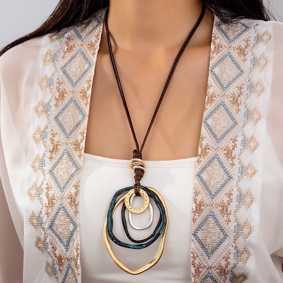 Bohemian Multi-Layered Irregular Necklace for Women's Summer Parties Womens Multilayer Pendant Necklaces Vintage Jewelry Fashion Long Sweater Necklace for Woman