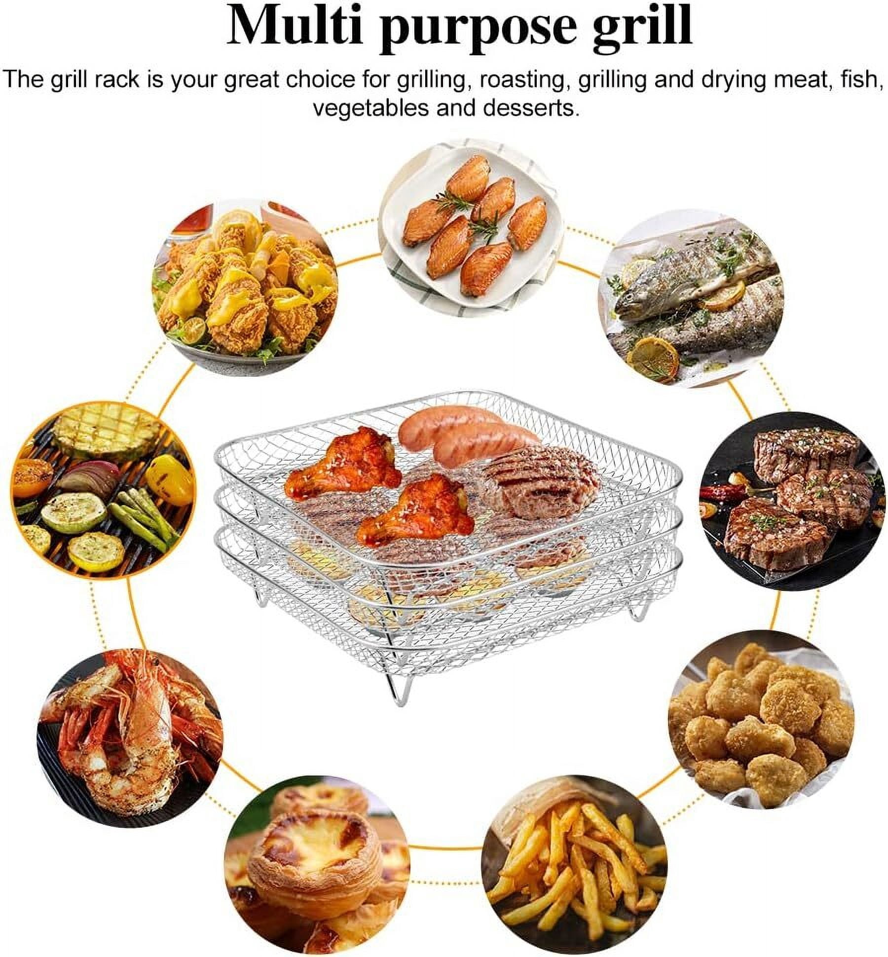 GoXteam Square Air Fryer Rack Set of 3, Stackable Multi-Layer Stainless Steel Dehydrator Rack, 7.8 x 7.8in Square Air Fryer Accessories for Cosori, Instant Vortex, Nuwave Air Fryer,