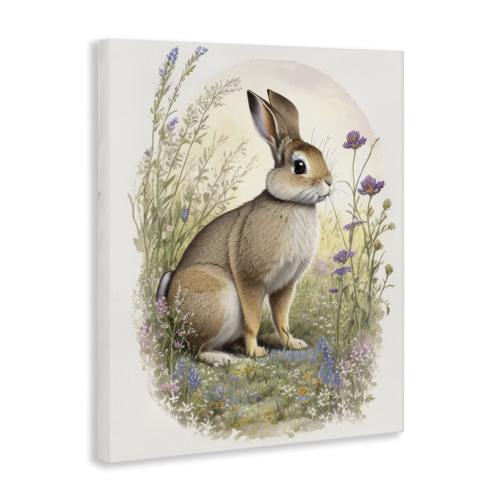 Stupell Industries Rabbit with Meadow Blooms Animals & Insects Painting Gallery Wrapped Canvas Art Print Wall Art, 36 x 48