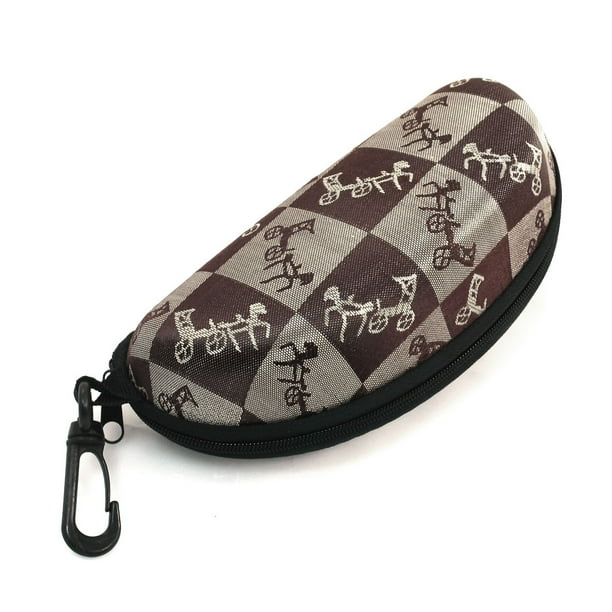 Fleece Lined Zip up Carriage Pattern Brown Gray Glasses Holder Case
