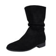 thumbnail image 2 of Viluyesy Womens Mid-Calf Slouch Boots, Pull-On Low Heels Comfortable Fall Winter Suede Boots Black US6.5, 2 of 9