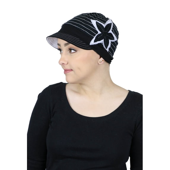 Chemo Hats for Women Cancer Headwear Headcoverings Soft Cotton Cute Baseball Caps (Ebony and Ivory)