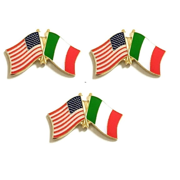 Italy & US Crossed Flag Lapel Pins, Pack of 3