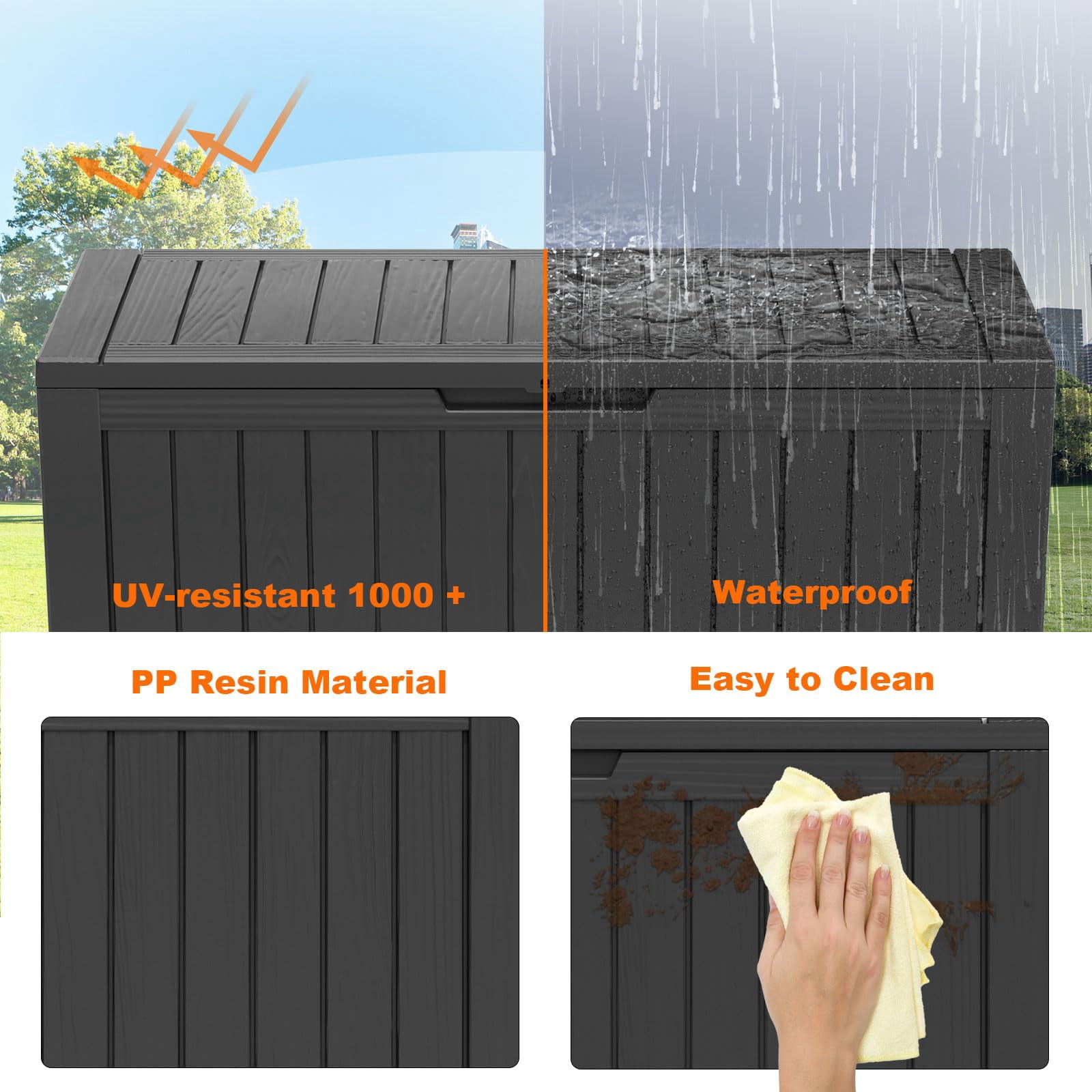 Miniyam 80 Gallon Resin Deck Box, Outdoor Storage Box, Gardening Tools, Lockable, Waterproof, Black