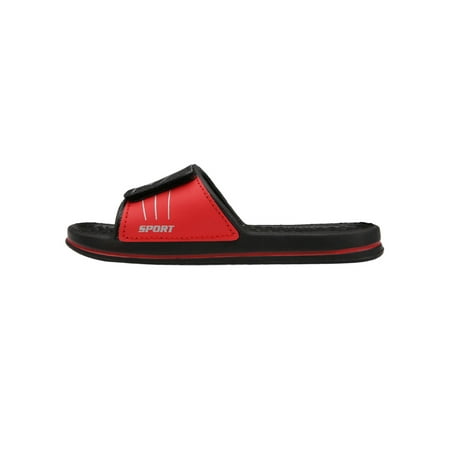 

Wazshop Boy s Summer Beach Shoes Flat Heels Slides Slip On Slippers Durable Open Toe House Shoe Childrens Casual Black And Red 9C- 10C