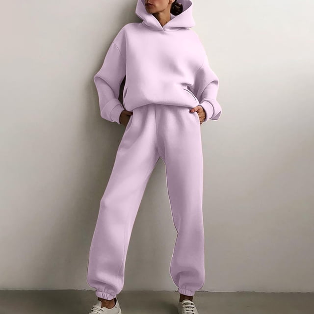 DPTALR Ensemble de Chandails en Molleton à Manches Longues pour Femmes, Couleur Unie, Deux Pièces, avec Capuche
