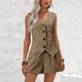 thumbnail image 6 of Women's two-piece fashion suit: button-down vest top and shorts, business casual ., 6 of 7