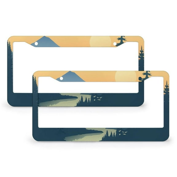 Mountain Adventure License Plate Cover 2 Pack Mountain Forest License Plate Cover Frame Car Accessories US Canada Standard 2 Hole Quality Aluminum Metal License Plate Frames