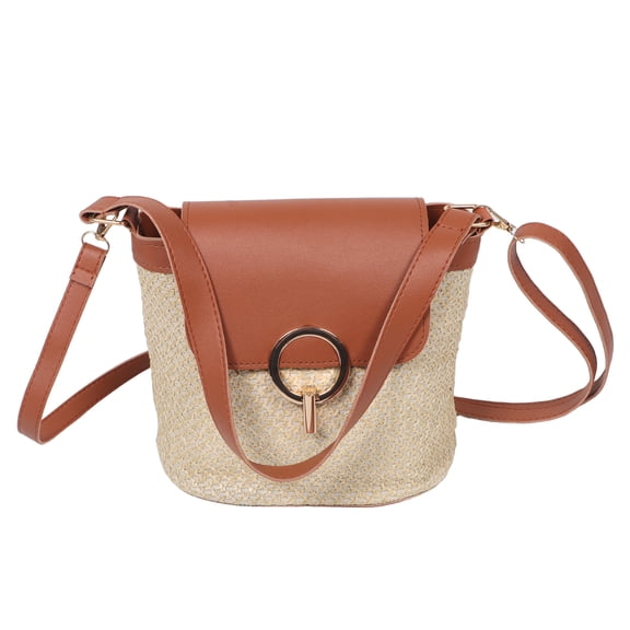 OUNONA Drafideep Ladies Woven Bag Brown Straw Shoulder Purse for Beach Use