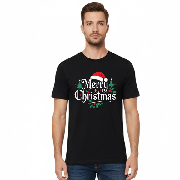 Gildan Christmas Design T-Shirt for Men, Heavy Cotton Short Sleeve Christmas Print Tee, Black, S
