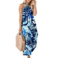 thumbnail image 3 of Bigersell Spring Dresses Boho Summer Maxi Dress for Women Summer Casual Criss Cross Sundress Sleeveless Split Long Beach Dress with Pockets Women T-Shirt Dress Style Female Extra long Dresses Blue XXL, 3 of 7