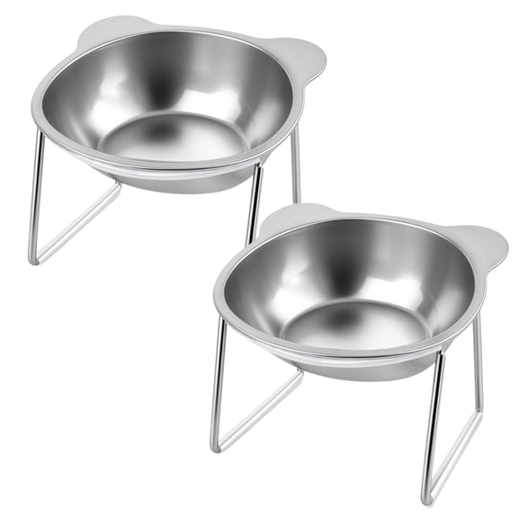 2 Pcs Elevated Cat Bowls,Raised Cat Food & Water Dishes with Silent Silicone Strip - Anti-Vomiting Small Dog Bowls, Stainless Steel, Spine Friendly, Dishwasher Safe