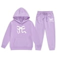 thumbnail image 4 of GDREDA Girls Sets 2 Piece Outfits Spring Children's Hoodie Set With Bow Print Light Purple,4-5Years, 4 of 4